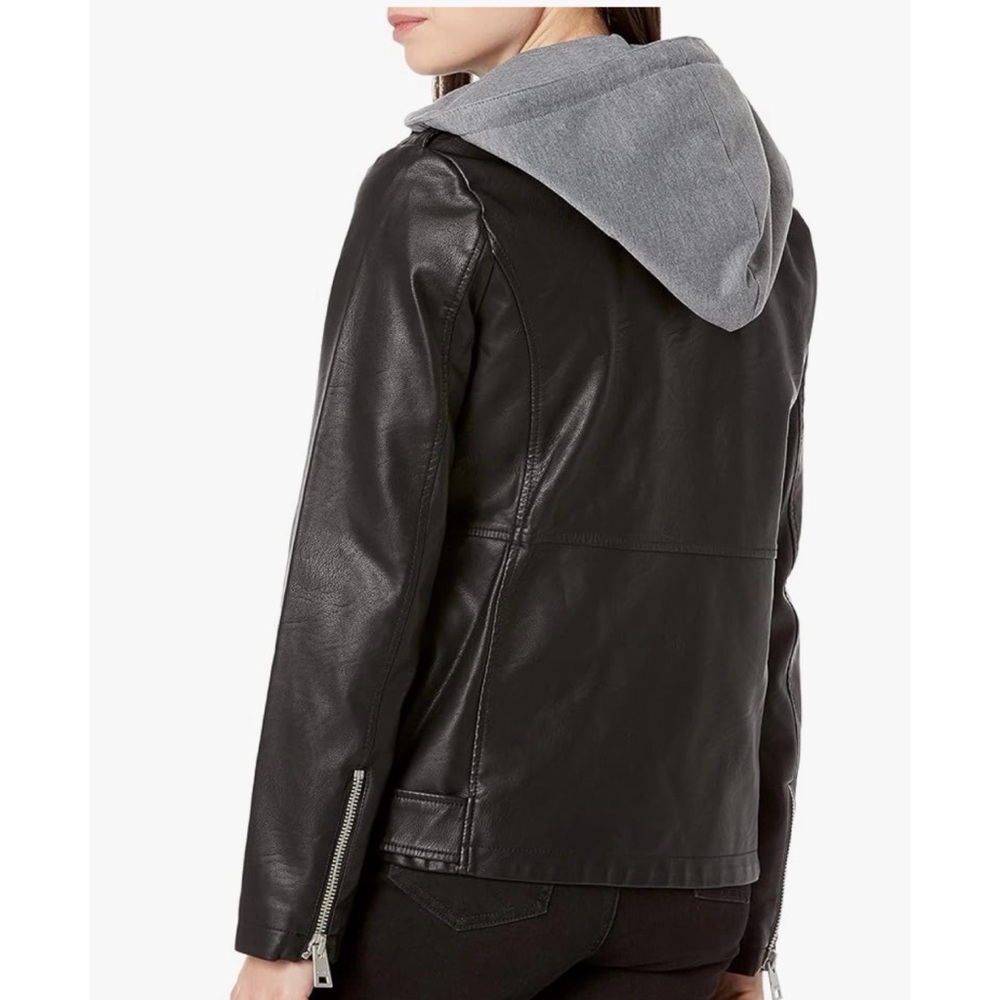 Levi’s Hoodie Faux Leather Moto Oversized Belted Jacket - Picture 2 of 12